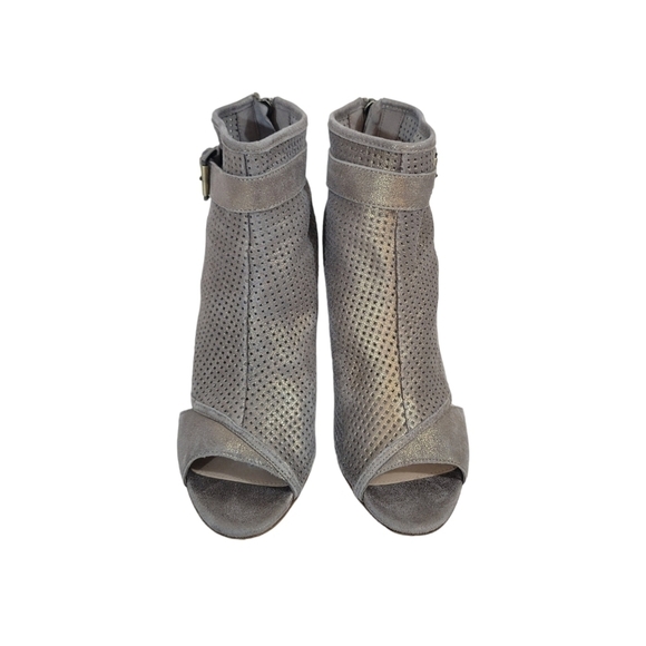 Pelle Moda Kori Metallic Grey Suede Open Toe Bootie - Picture 3 of 10